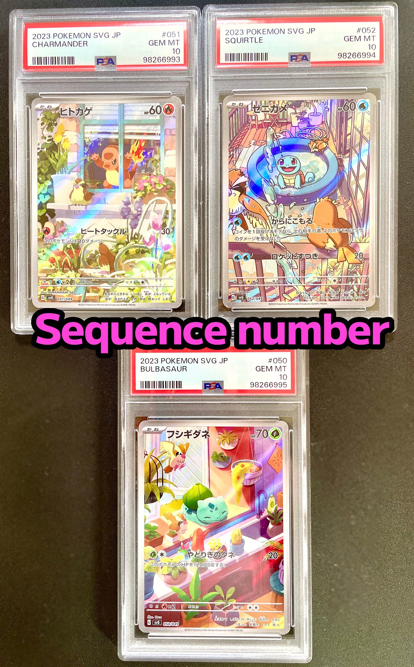PSA 10 | POKEMON JAPANESE SVG Sequence number set of 3 CHARMANDER/SQUIRTLE/BULBASAUR