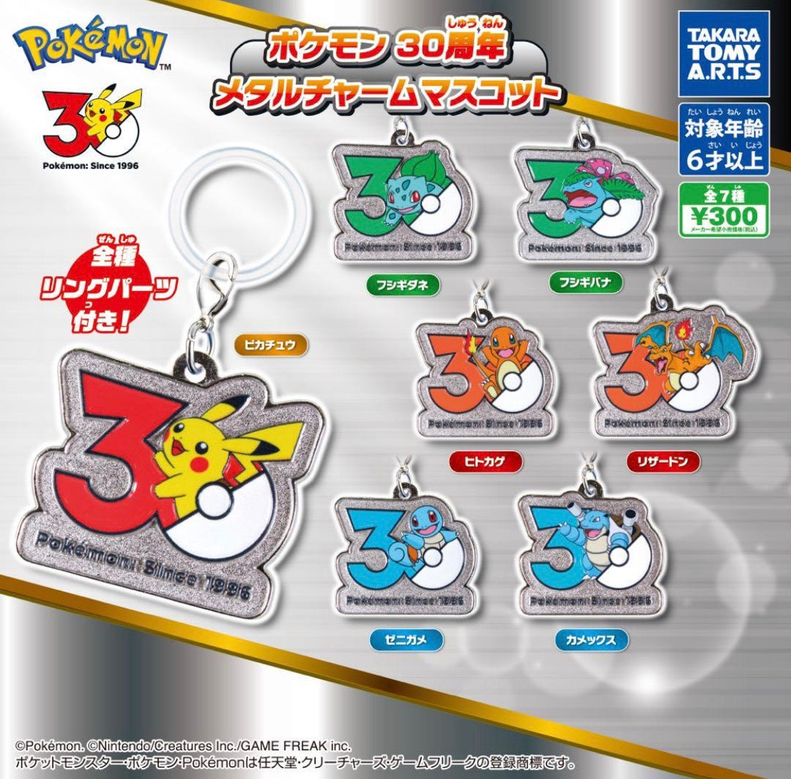 Pokémon 30th Anniversary Metal Charm Mascot Complete Set (All 7 Types)